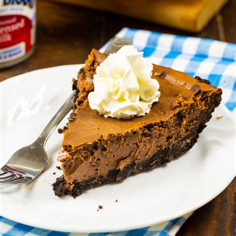 Let stand until firm; cut into squares. . Chocolate fudge pie with condensed milk